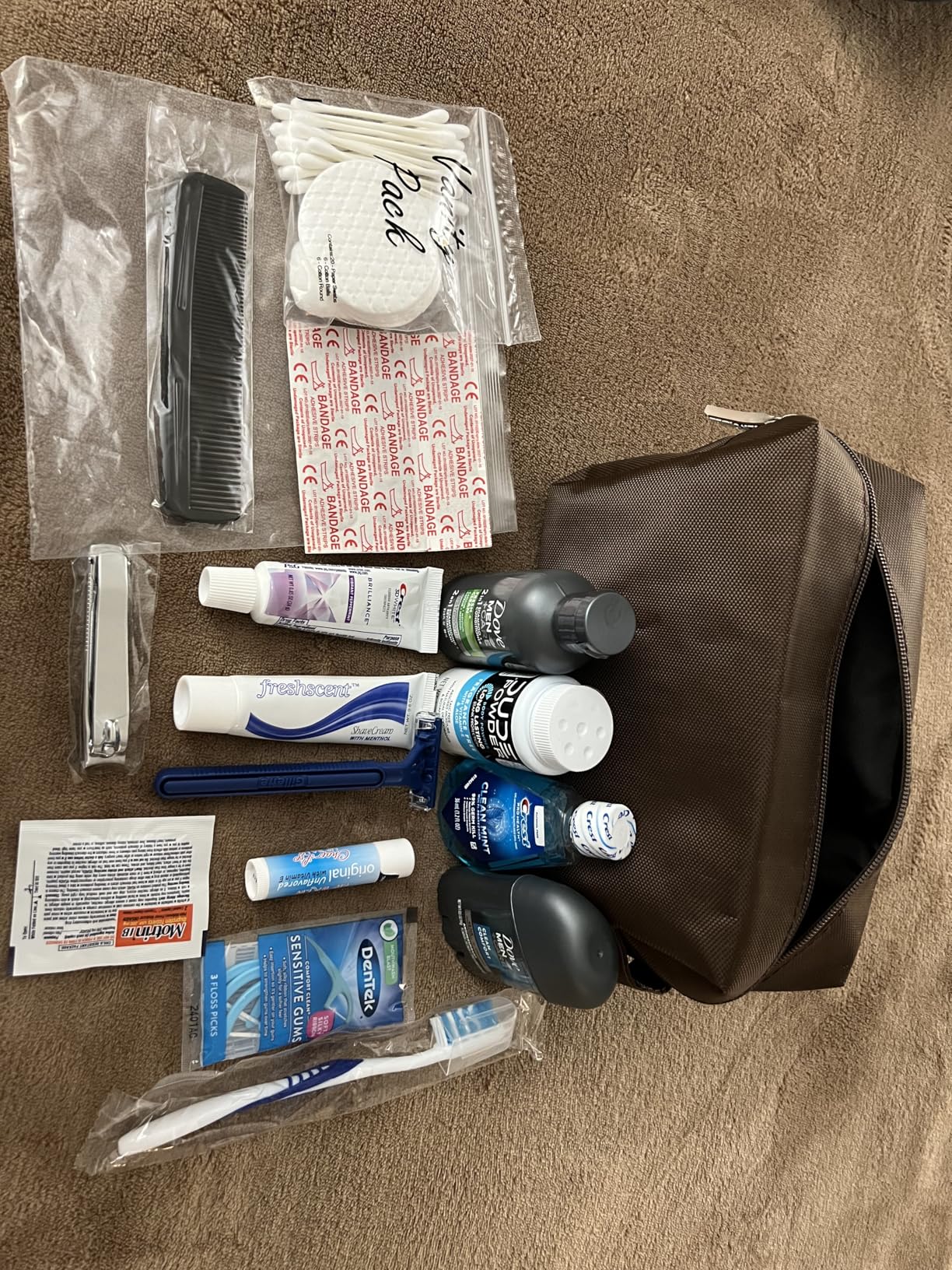 Convenience Kits International Men's Premium 20-Piece Kit with Travel Size TSA Compliant Essentials Featuring Dove Men & Care Products in Brown Dopp Bag customer photo 2