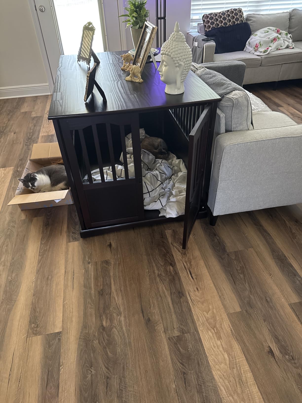 Casual Home Wooden Indoor Dog Crate House Kennel End Table Night Stand Furniture with Lockable Latch for Small to Medium Pets, Black customer photo 1