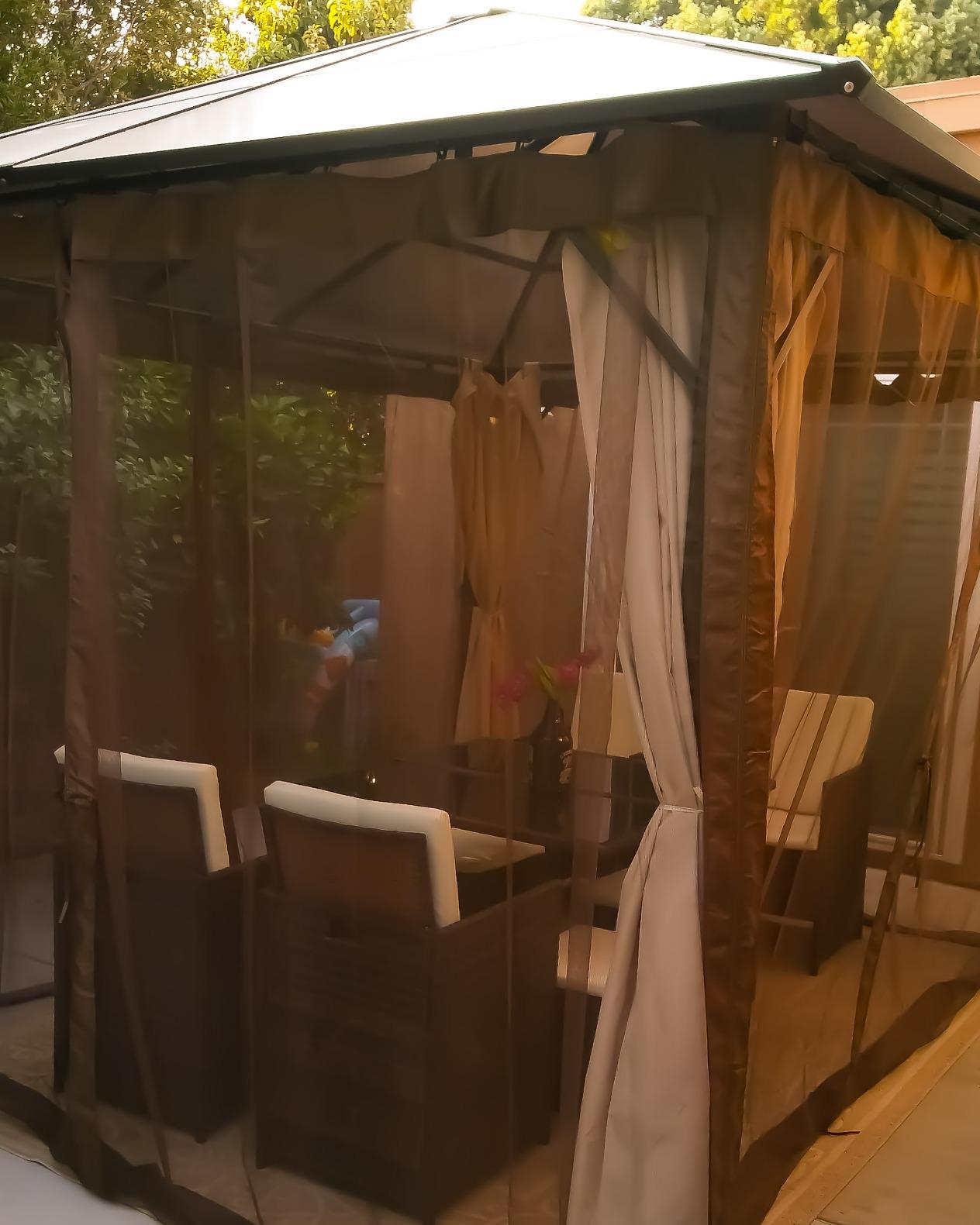 Outsunny 10' x 12' Hardtop Gazebo Canopy with Curtains Black/Beige | Polycarbonate Roof, Aluminum Frame, Permanent Pavilion, Outdoor Gazebo, Patio Garden Backyard Deck Lawn customer photo 1