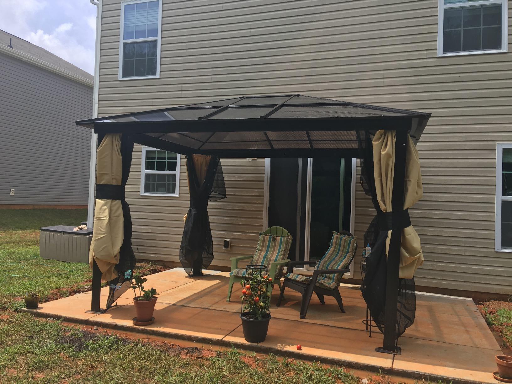 Outsunny 10' x 12' Hardtop Gazebo Canopy with Curtains Black/Beige | Polycarbonate Roof, Aluminum Frame, Permanent Pavilion, Outdoor Gazebo, Patio Garden Backyard Deck Lawn customer photo 2