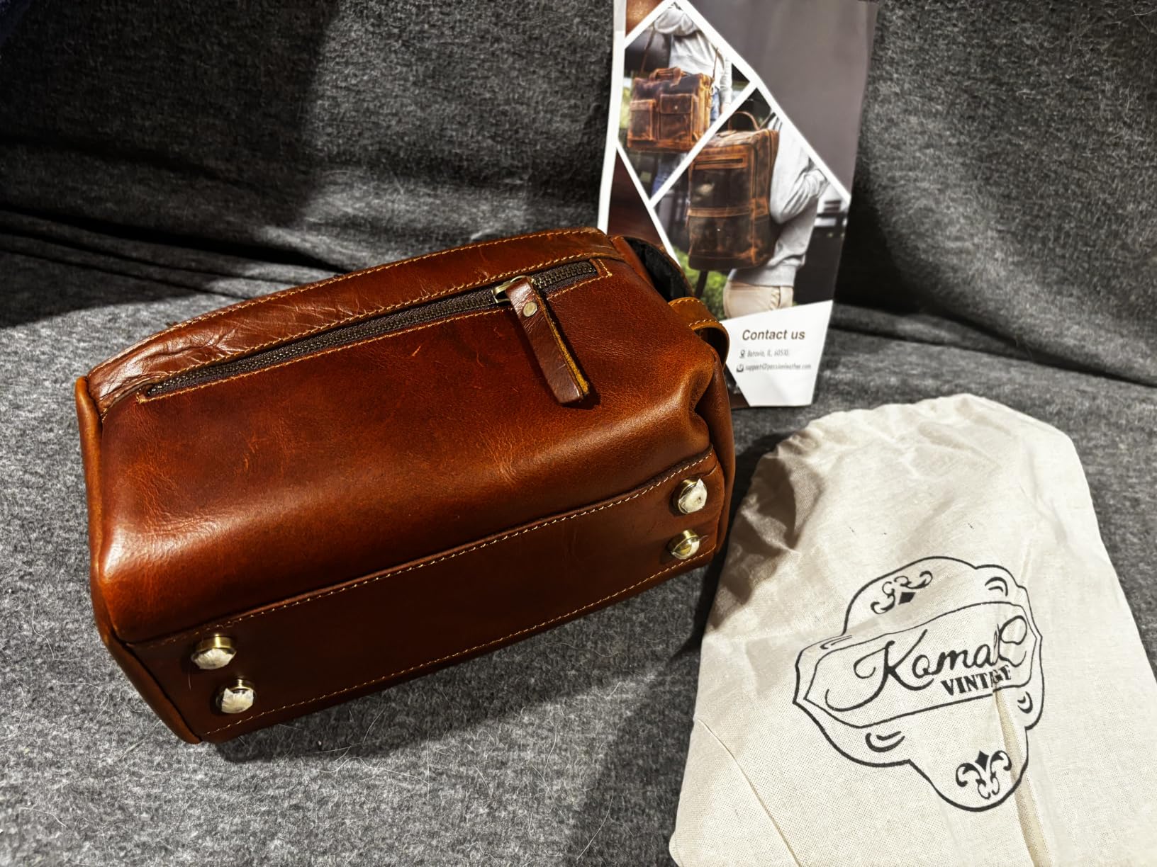 KomalC Premium Buffalo Leather Toiletry Bag for Men & Women With Water-Resistant Lining, Grooming Travel Pouch, Unisex Wash Bag customer photo 2
