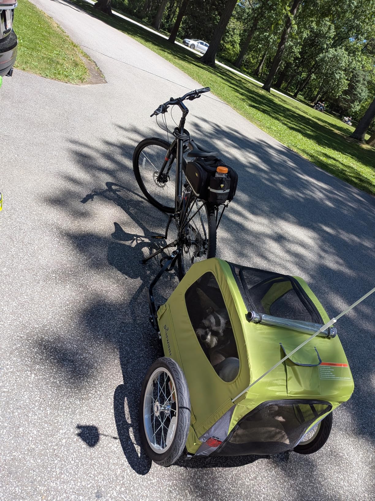 Schwinn Rascal Plus Pet Trailer, Holds Pets Up To 100 lb, Universal Coupler, Folding Frame, Quick-Release Wheels, Rear Doggy Door, Built-In Leash, Washable Liner, Bug Screen customer photo 2