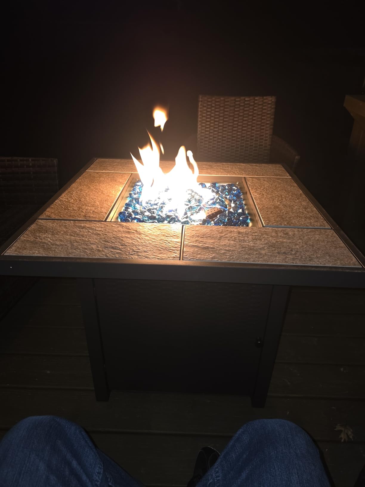 BALI OUTDOORS Propane Gas Fire Pit Table | 32 inch 50,000 BTU Square Gas Firepits for Outside, Brown customer photo 1