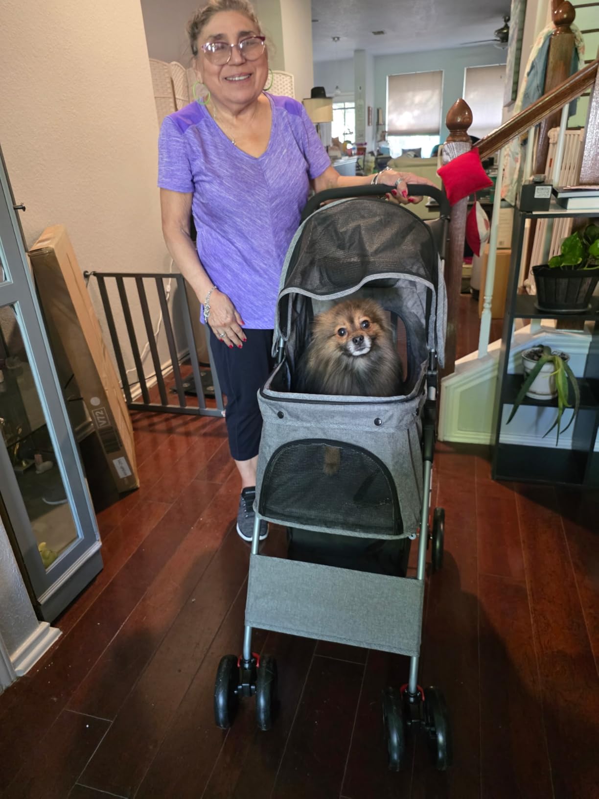 ZENY Foldable Pet Stroller, Cat/Dog Stroller with 4 Wheels | Pet Travel Carrier Strolling Cart with Storage Basket, Cup Holder (Black) customer photo 2