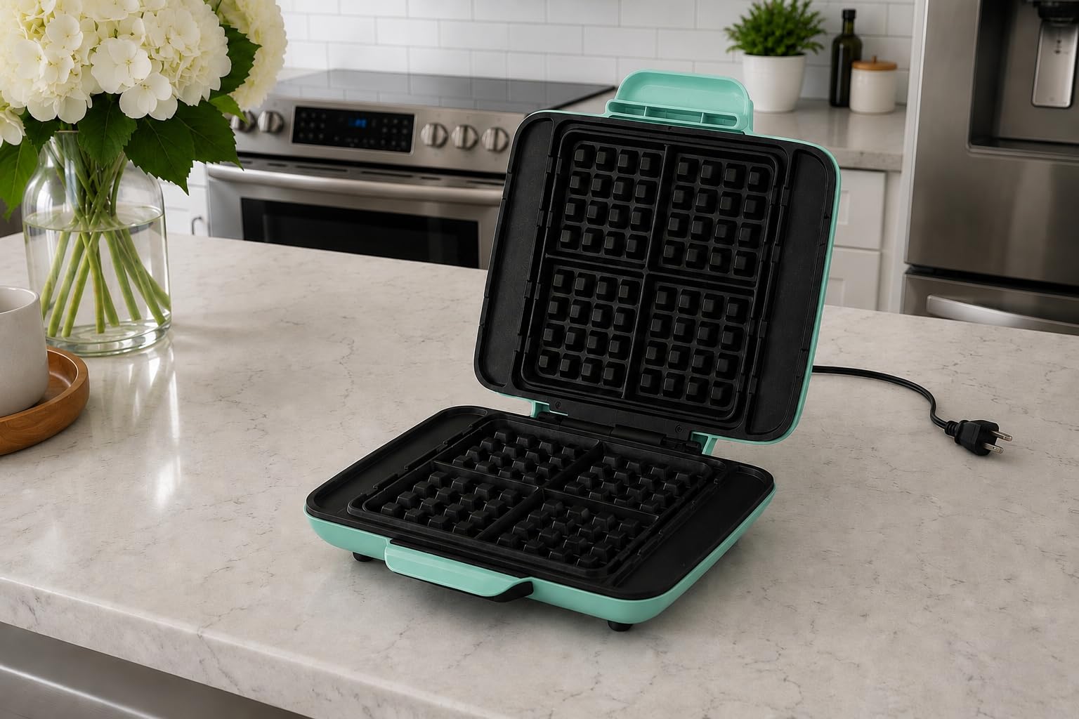 Dash No-Drip Waffle Maker - Makes Four Waffles at Once for Hassle-Free Breakfasts - Dual Nonstick Heating Plates & Quick Heat-Up System - Easy-Release Surface - Silver customer photo 1