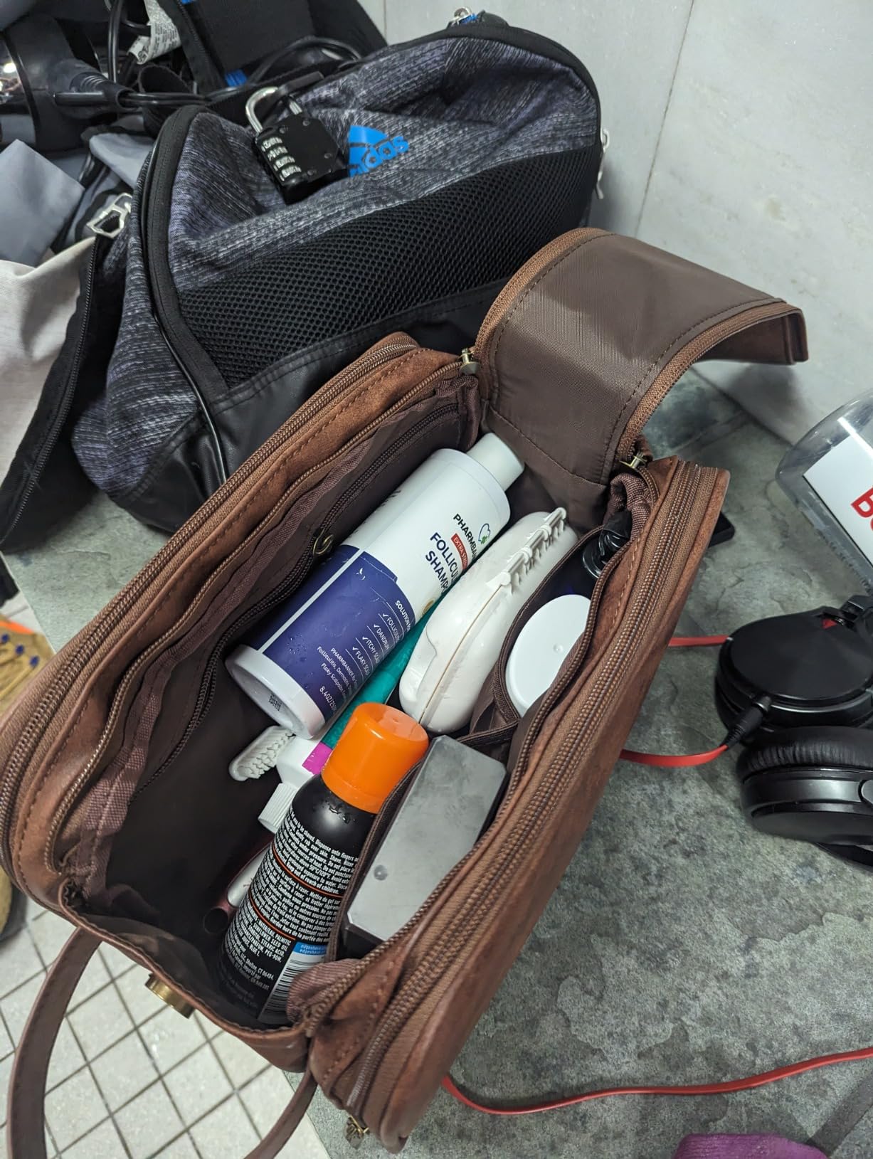 Elviros Travel Toiletry Bag for Men PU Leather Dopp Kit, Water-Resistant Small Travel Organizer for Bathroom Toiletries, Shaving Tools, Grooming Items customer photo 2