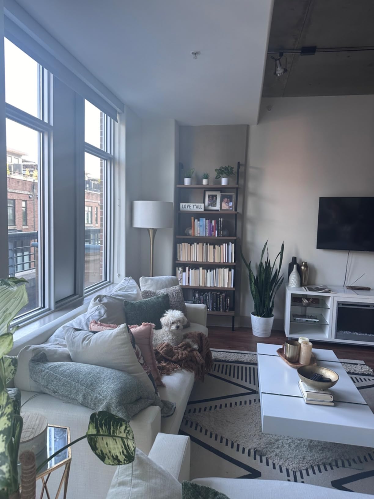 Nathan James Theo 6-Shelf Tall Modern Bookshelf, Wall Mount Ladder Shelf Bookcase with Wood and Industrial Metal Frame, Matte White customer photo 1