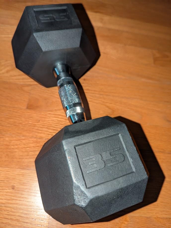 CAP Rubber Coated Dumbbell Weights, Free Weights for Home Gym Strength Training, Anti-Roll Hex Dumbbells with Black, Chrome & Comfort Grip Handles, Singles customer photo 2
