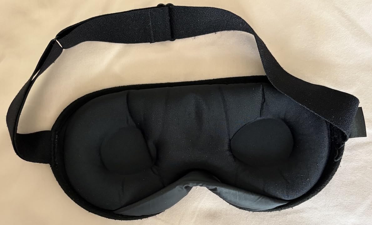 YFONG Weighted Sleep Mask, Women Men 3D Blocking Lights Sleeping Mask (4.2oz/120g), Pressure Relief Night Sleep Eye Mask with Adjustable Strap, Eye Cover Blindfold for Travel Nap Yoga, Black customer photo 2