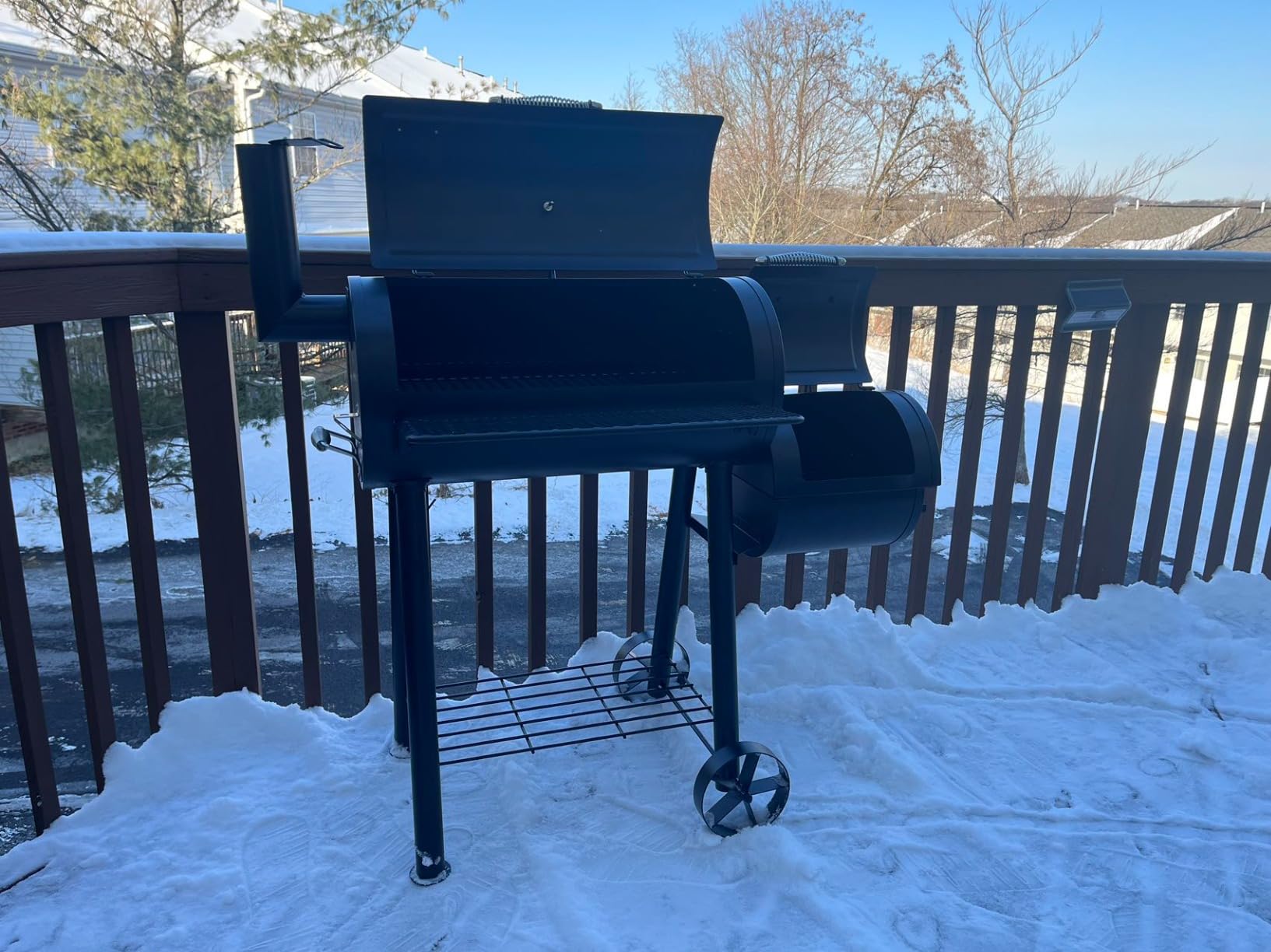 MFSTUDIO Barrel Charcoal Grill w/Offset Smoker w/ 512 SQ.IN. Cooking Area | Built-In Thermometer, Adjustable Fire Vent, Porcelain-enameled Cooking Grates, Thick Steel Lid, Foldable Front Shelf, for BBQ customer photo 1
