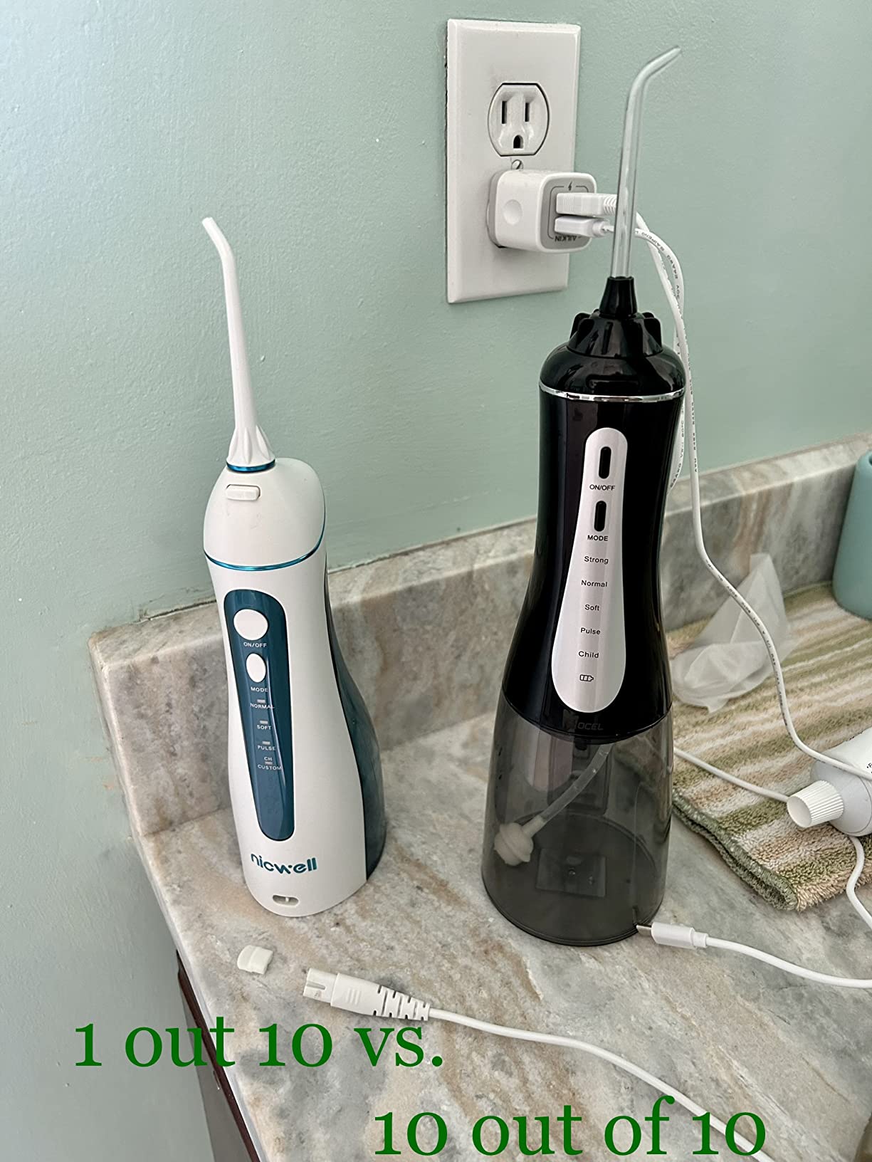 MOCEL Water Dental Flosser Oral Irrigator with 5 Modes, 350ml Cordless Water Teeth Cleaner Pick 6 Tips, IPX7 Waterproof Rechargeable Portable Powerful Battery for Travel & Home Braces & Bridges Care customer photo 1