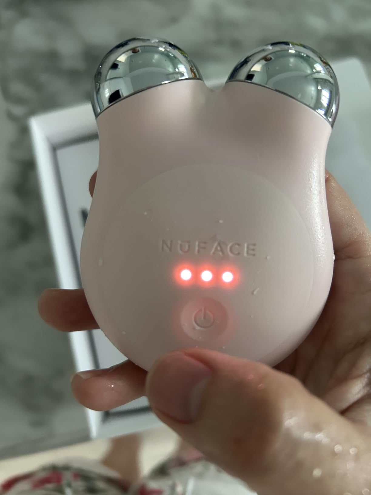 NUFACE MINI+ Facial Sculpting Tool - Microcurrent Face Massager Device for Skin Tightening, Contouring, Depuffing & Toning Cheeks, Neck & Jawline + Lymphatic Drainage & Activator Gel, Sandy Rose customer photo 1