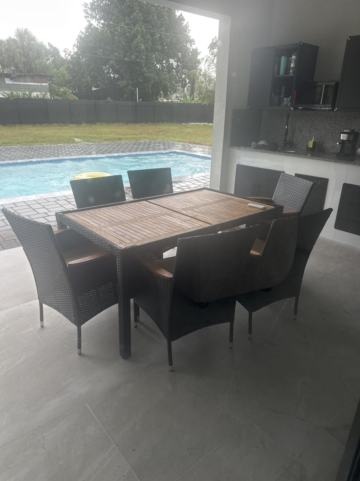 Devoko 7 PCS Acacia Wood Patio Dining Set, Black Rattan customer photo 2
