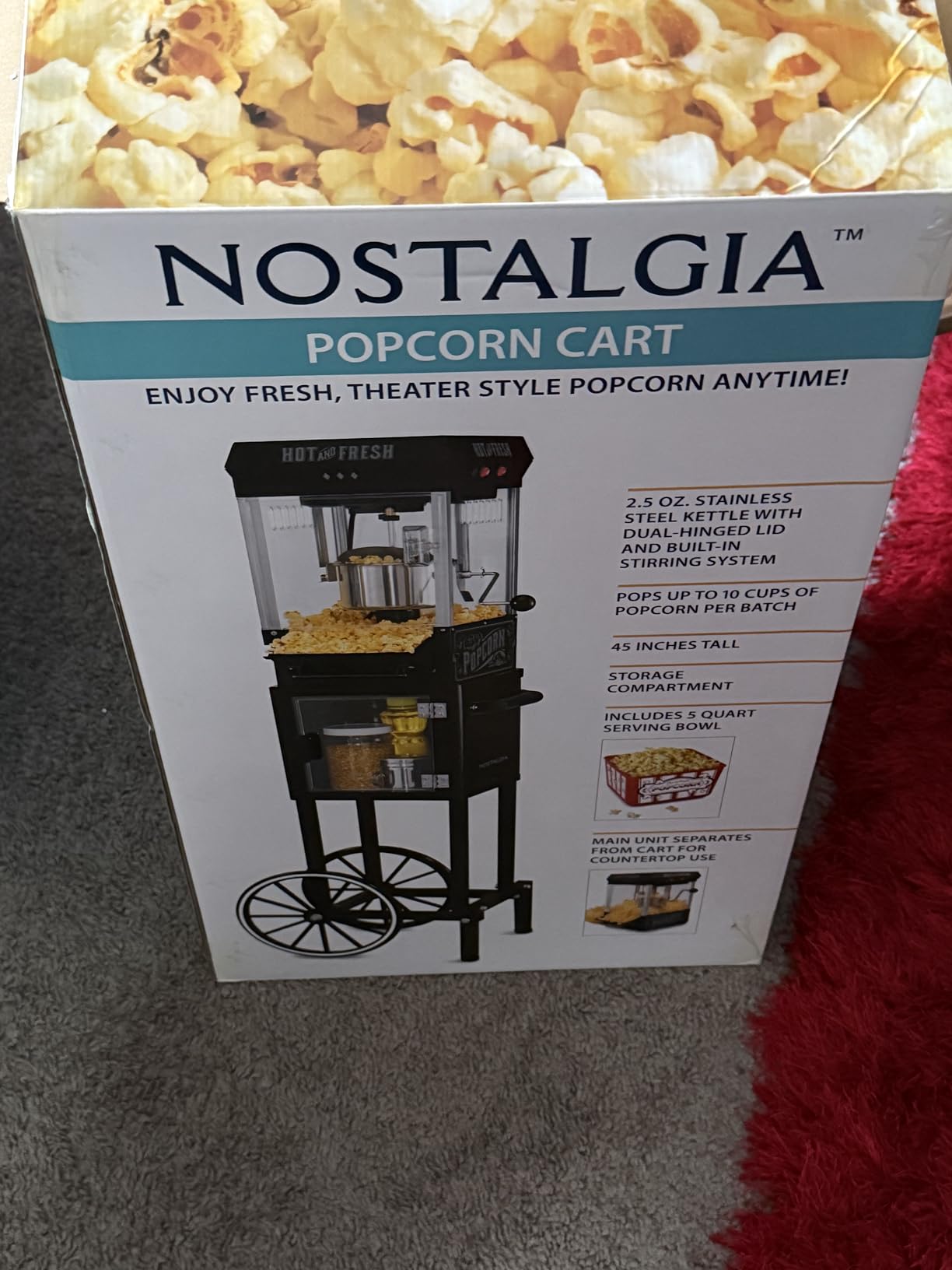 Popcorn Maker Machine - Professional Cart With 2.5 Oz Kettle Makes Up to 10 Cups - Vintage Popcorn Machine Movie Theater Style - Retro Red customer photo 2