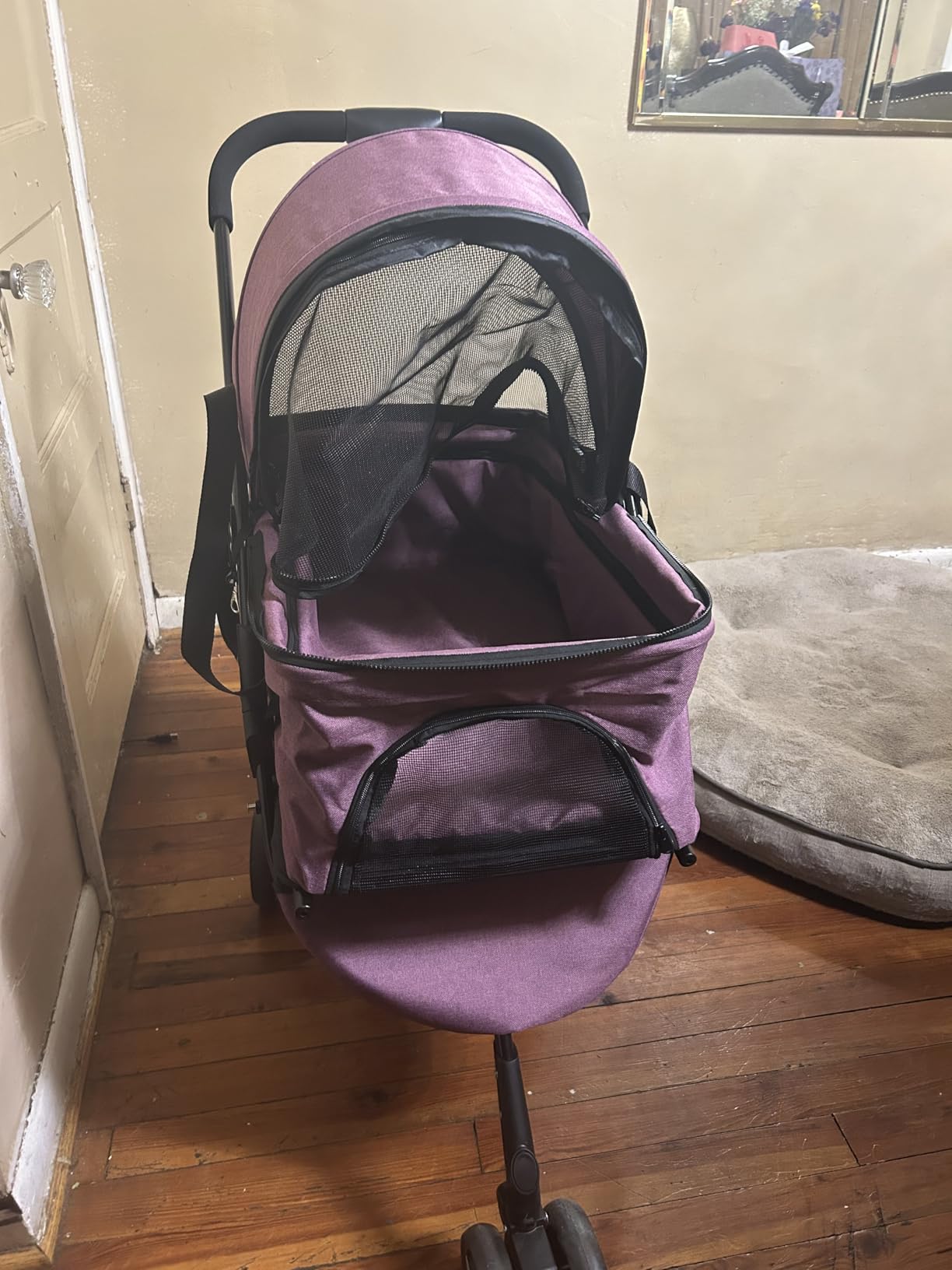 BestPet | 4-Wheel Foldable Pet Stroller | Grey | Lightweight & Portable | Detachable Travel Carrier with Mesh Windows, Storage Basket, Safety Brakes, and Waterproof Fabric | For Small Dogs and Cats customer photo 2