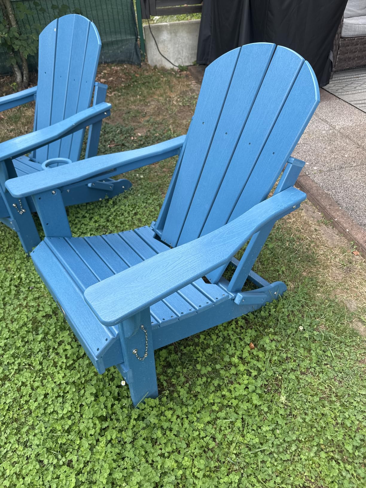 Folding Adirondack Chair Wood Texture, Patio Chair Weather Resistant, Plastic Fire Pit Chair with Cup Holder, for Lawn Outdoor Porch Garden Backyard Deck (Grey) customer photo 1
