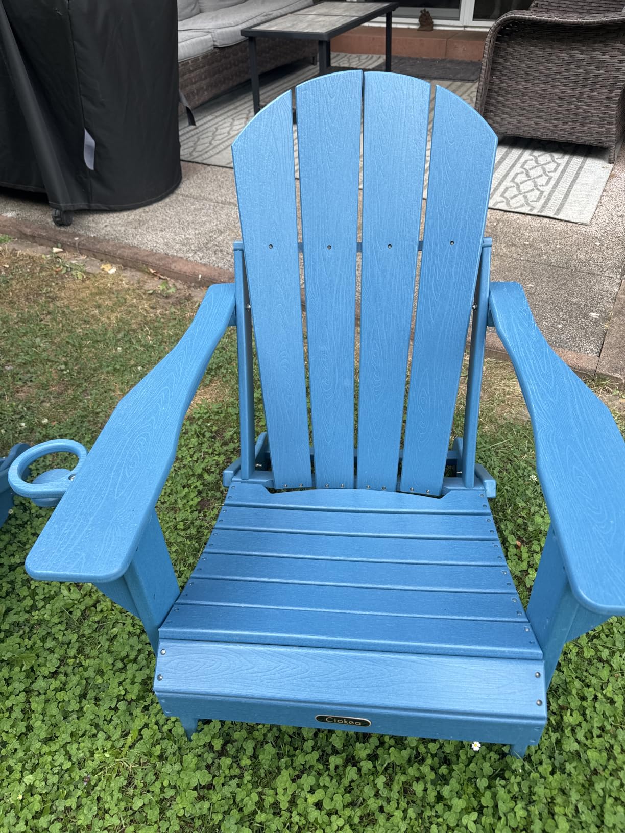Folding Adirondack Chair Wood Texture, Patio Chair Weather Resistant, Plastic Fire Pit Chair with Cup Holder, for Lawn Outdoor Porch Garden Backyard Deck (Grey) customer photo 2