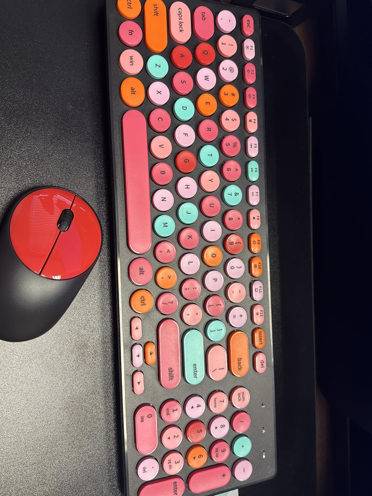 Wireless Keyboard and Mouse Combo, Retro Typewriter Keyboard with Round Keycaps, 2.4GHz USB Cute Wireless Keyboard Mouse for Computer, Desktop, Laptop and Computer (Black-Colorful) customer photo 1