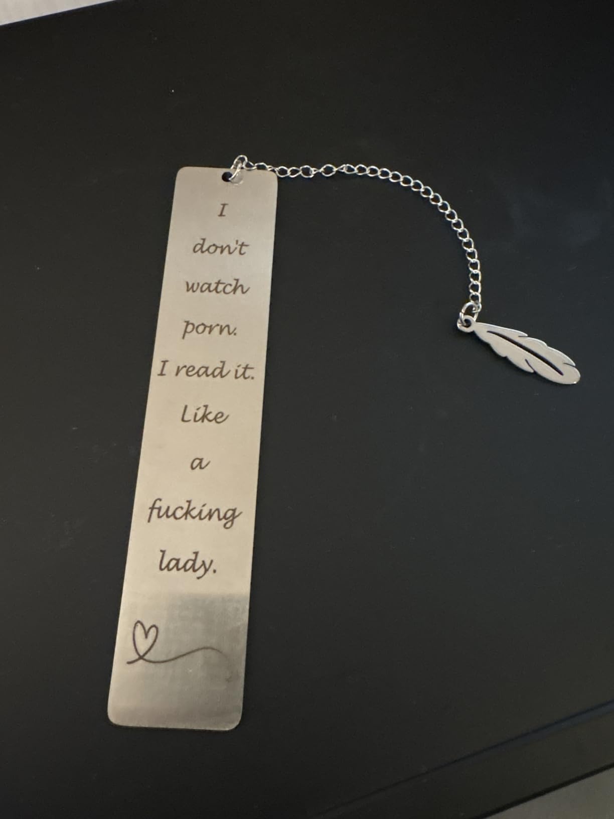 Teniinet Metal Bookmark Gift, 'I Don't Watch Porn. I Read it Like a Fking Lady' Stainless Steel Leaf Pendant Book Mark with Box for Women, Men, Friends, Teacher, Classmate, Book Lovers customer photo 1