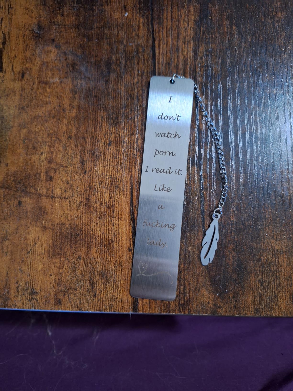Teniinet Metal Bookmark Gift, 'I Don't Watch Porn. I Read it Like a Fking Lady' Stainless Steel Leaf Pendant Book Mark with Box for Women, Men, Friends, Teacher, Classmate, Book Lovers customer photo 2