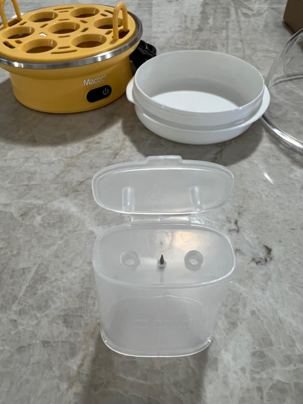 Macook Easter Rapid Egg Cooker with Touchscreen - 7-Egg Capacity, Soft/Medium/Hard-Boiled, Auto Shut-Off, BPA-Free & Dishwasher-Safe Parts, Measuring Cup Included (Yellow) customer photo 2