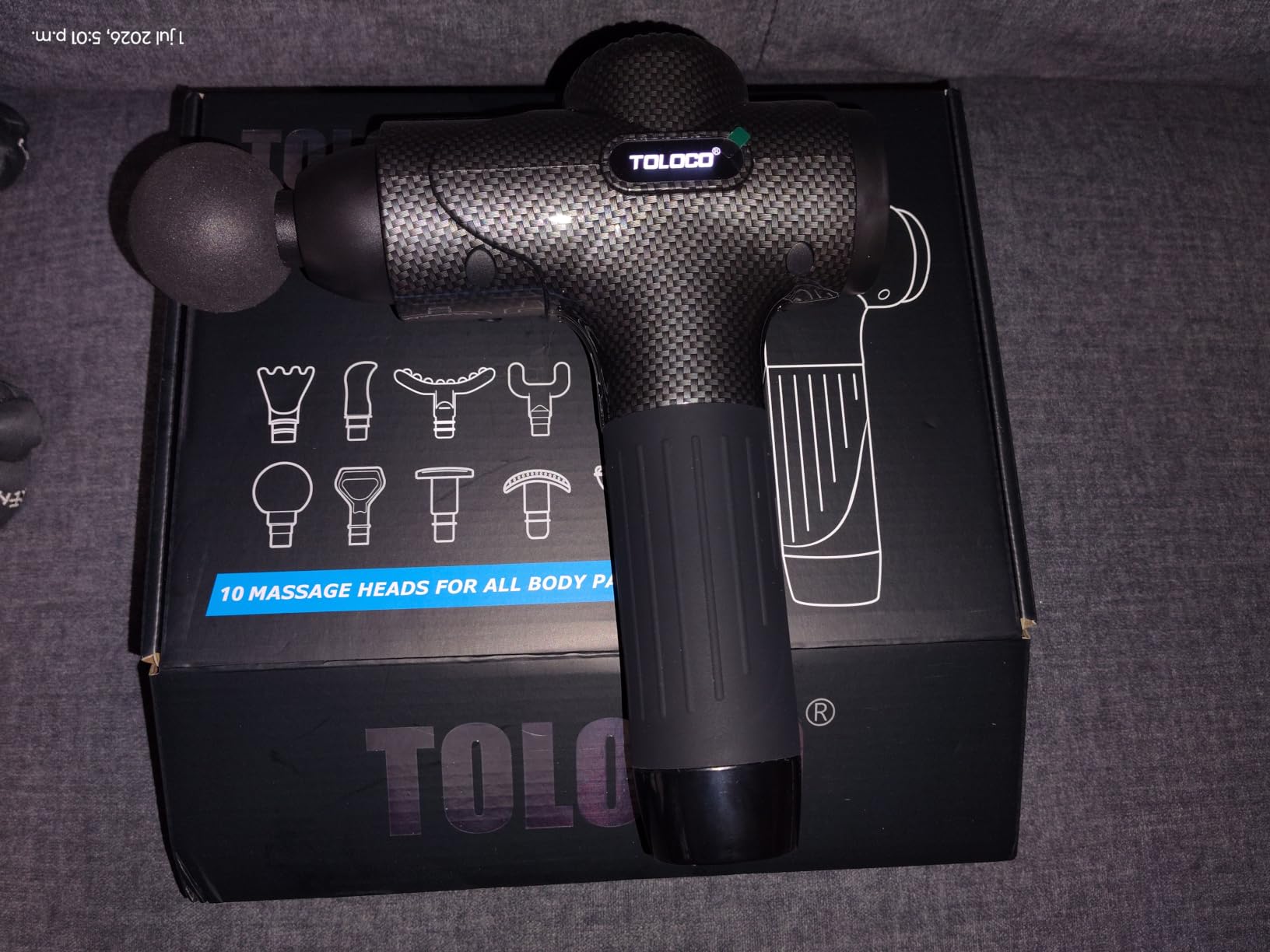 TOLOCO Massage Gun, Back Massager 10 Replacement Head for Pain Relief Deep Tissue, Percussion Massage Guns 7 Speed Level Super Quiet Electric Massager Fathers Day Dad Gifts, Carbon customer photo 2