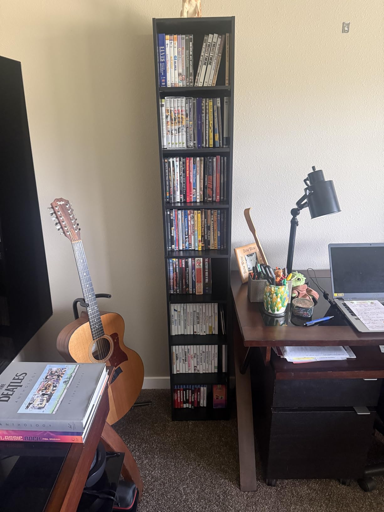 FOTOSOK 8-Tier Media Tower Rack, 11.6 X 9.3 X 70.9 Inches CD DVD Slim Storage Cabinet with Adjustable Shelves, Tall Narrow Bookcase Display Bookshelf for Home Office, Black customer photo 2