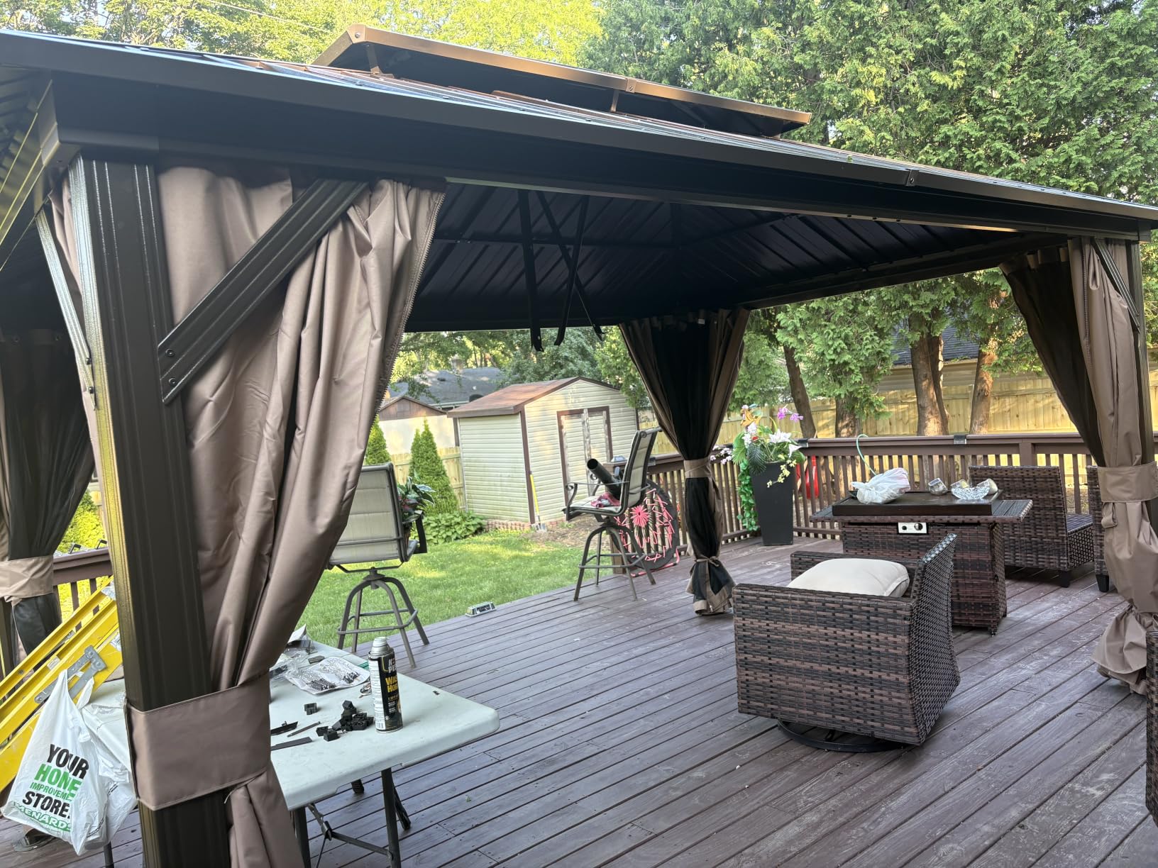 Domi 10' x 12' Hardtop Gazebo, Outdoor Metal Gazebo for Patios with Galvanized Steel Double Roof, Heavy Duty Curtains and Netting Included, Permanent Pergola for Backyard, Garden Lawn, Grey customer photo 2