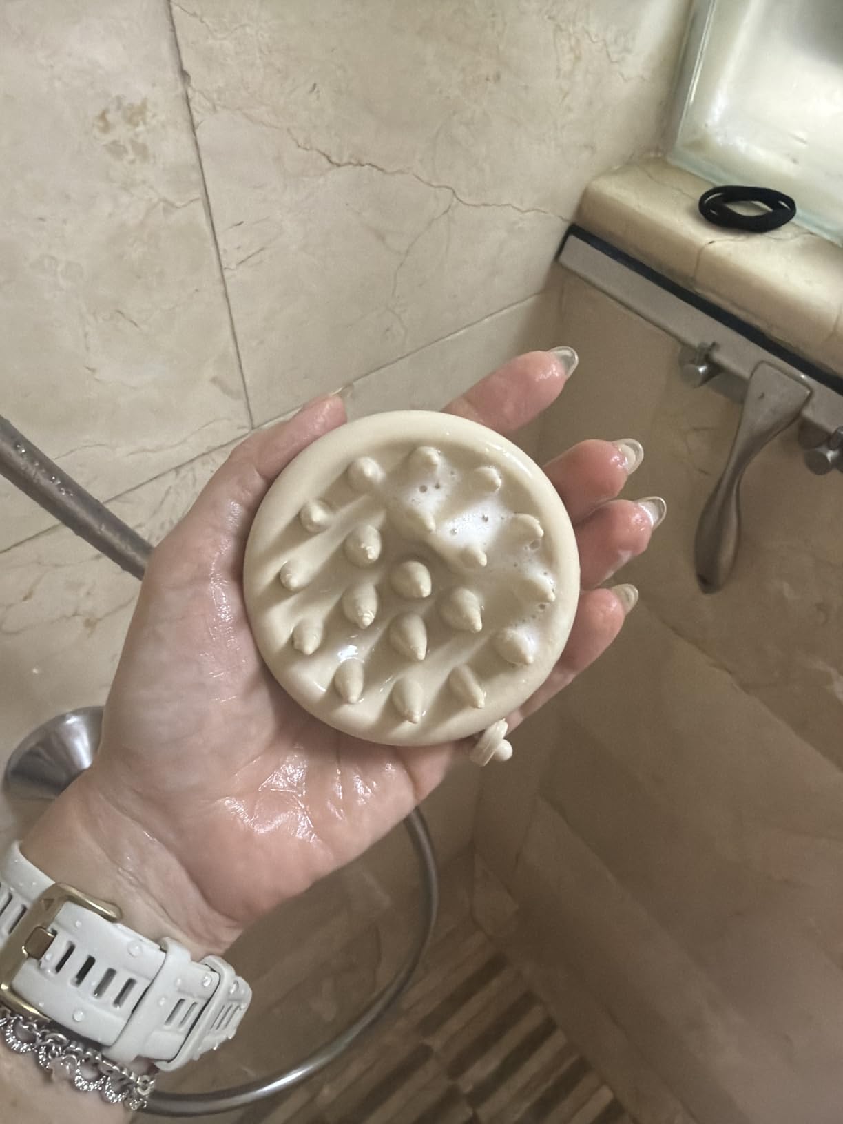 AIMIKE Scalp Massager Shampoo Brush, Soft Silicone Scalp Scrubber, Scalp Brush/Exfoliator for Washing Hair Dandruff, Scalp Massager Hair Growth Stimulator, Wet Dry Scalp Hair Scrubber - Oatmeal customer photo 1