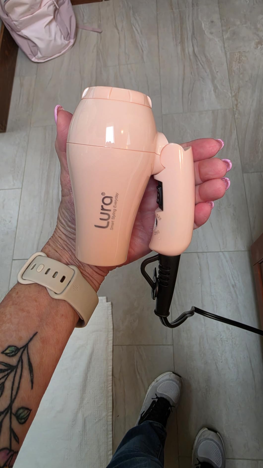 Foldable Travel Hair Dreyr Mini: Dual Voltage Small Lightweight Blow Dryer for International Travel, 1200W Compact Hairdryer with Concentrator and Travel Bag (Light Pink) customer photo 1