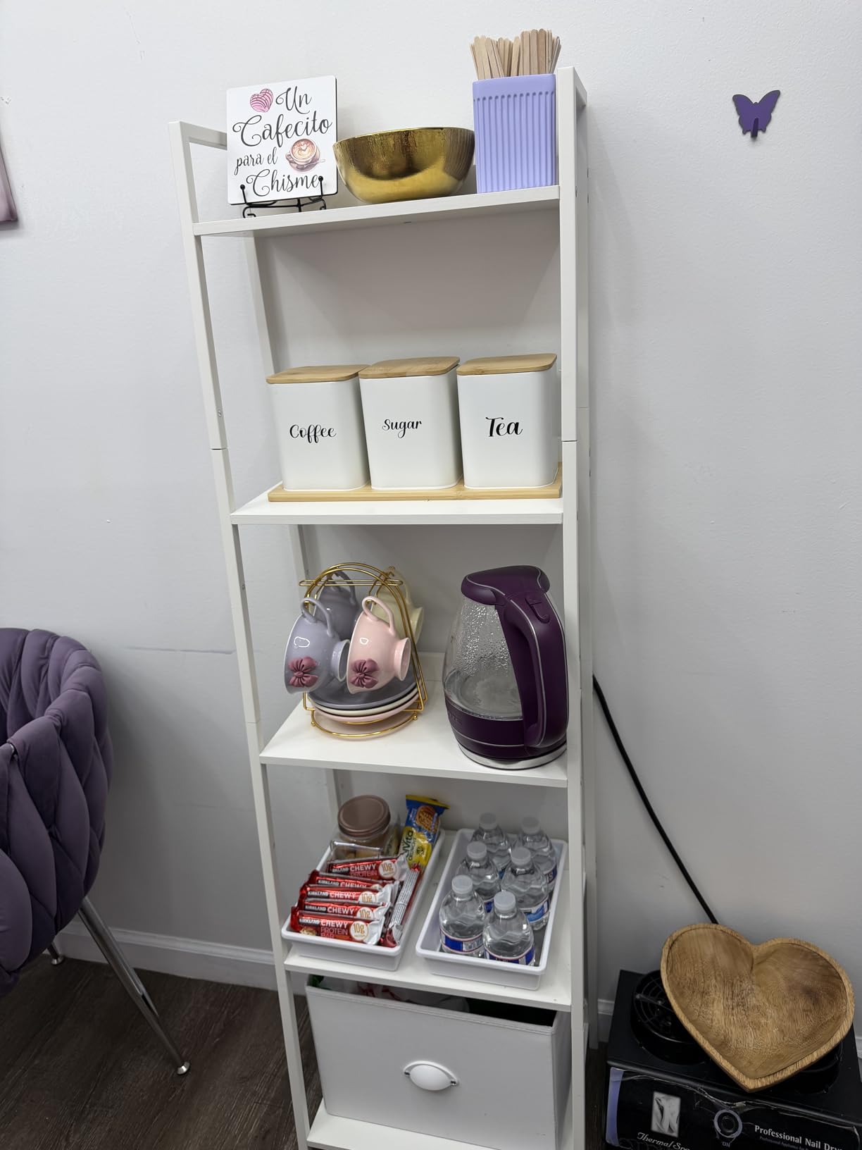 Furologee 5-Tier Ladder Shelf, Narrow Ladder Bookshelf with Drawer, 55.6