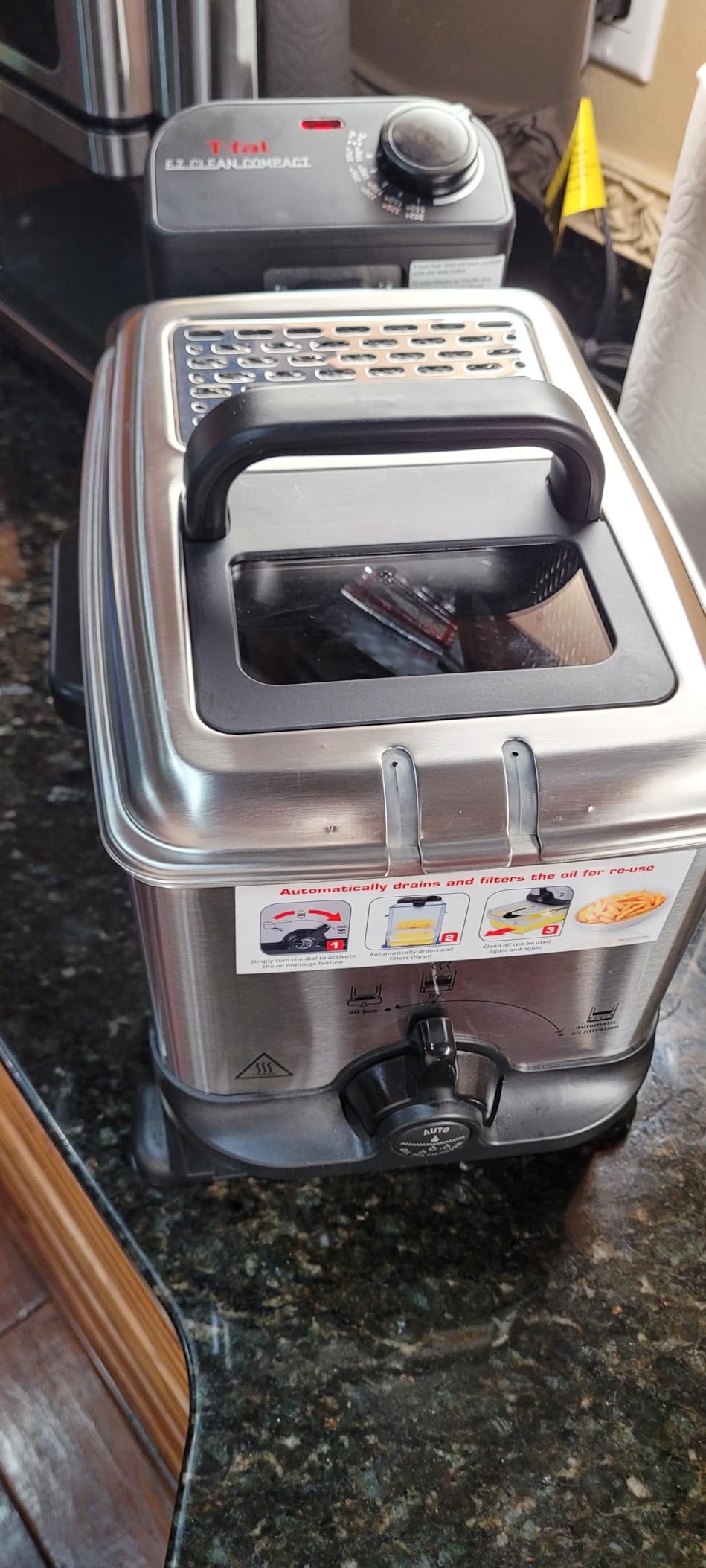 T-fal EZ Clean Compact Electric Deep Fryer with Basket, 1.8L Oil Capacity | Stainless steel build, 300°F-375°F temp range, Locking lid with viewing window, Oil filtration system, Fits up to 1.7 lbs customer photo 2