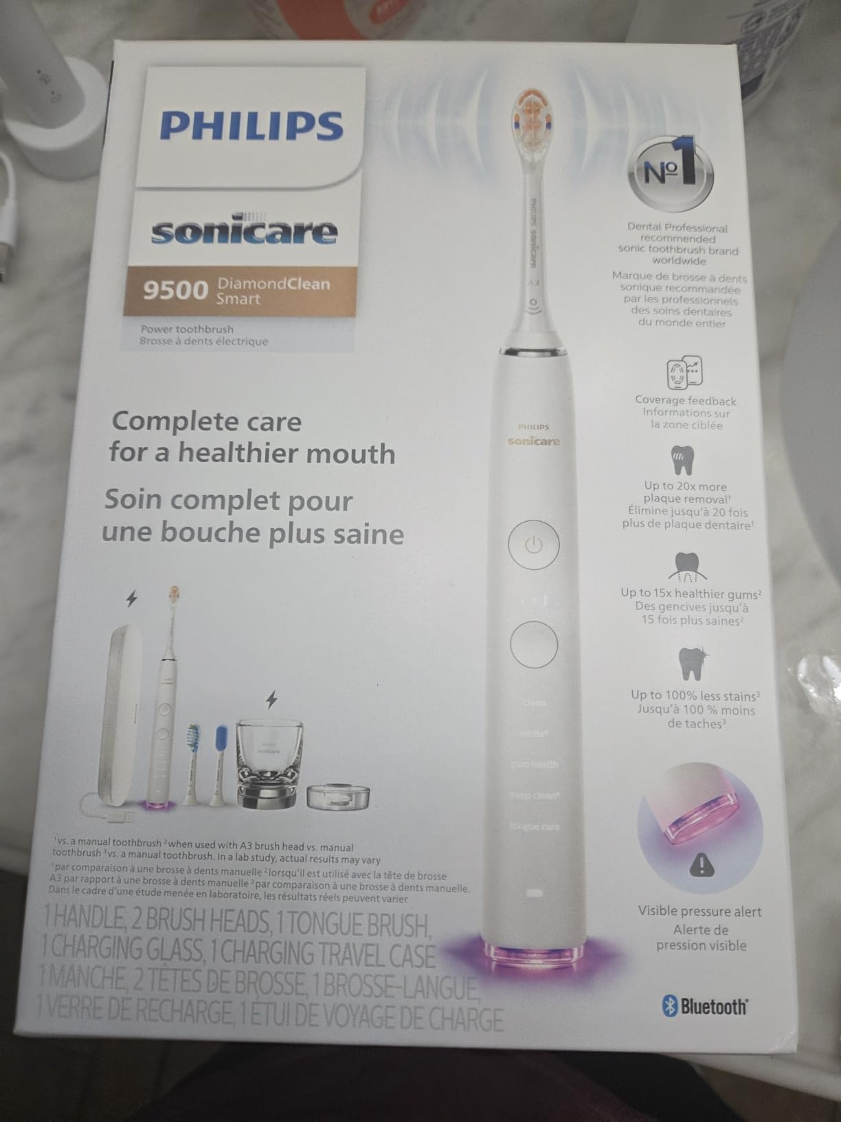 Philips Sonicare DiamondClean Smart 9500 Electric Toothbrush - Sonic Toothbrush with App, Pressure Sensor, 15 Brushing Settings, Replacement Reminder, USB Charging Travel Case, Black, Model HX9923/11 customer photo 2
