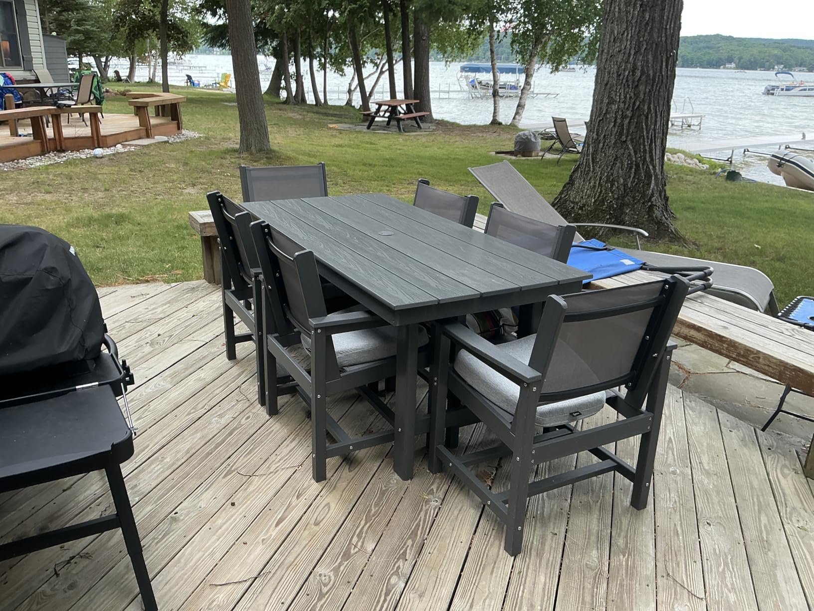 SERWALL 7 Pcs Outdoor Dining Set, 1 Umbrella Hole Table & 6 Chairs, Black | HDPE Outdoor Dining Furniture with Rectangular Table & 6 Chairs, All-Weather Resistant SERWALL Dining Set for 6 customer photo 1