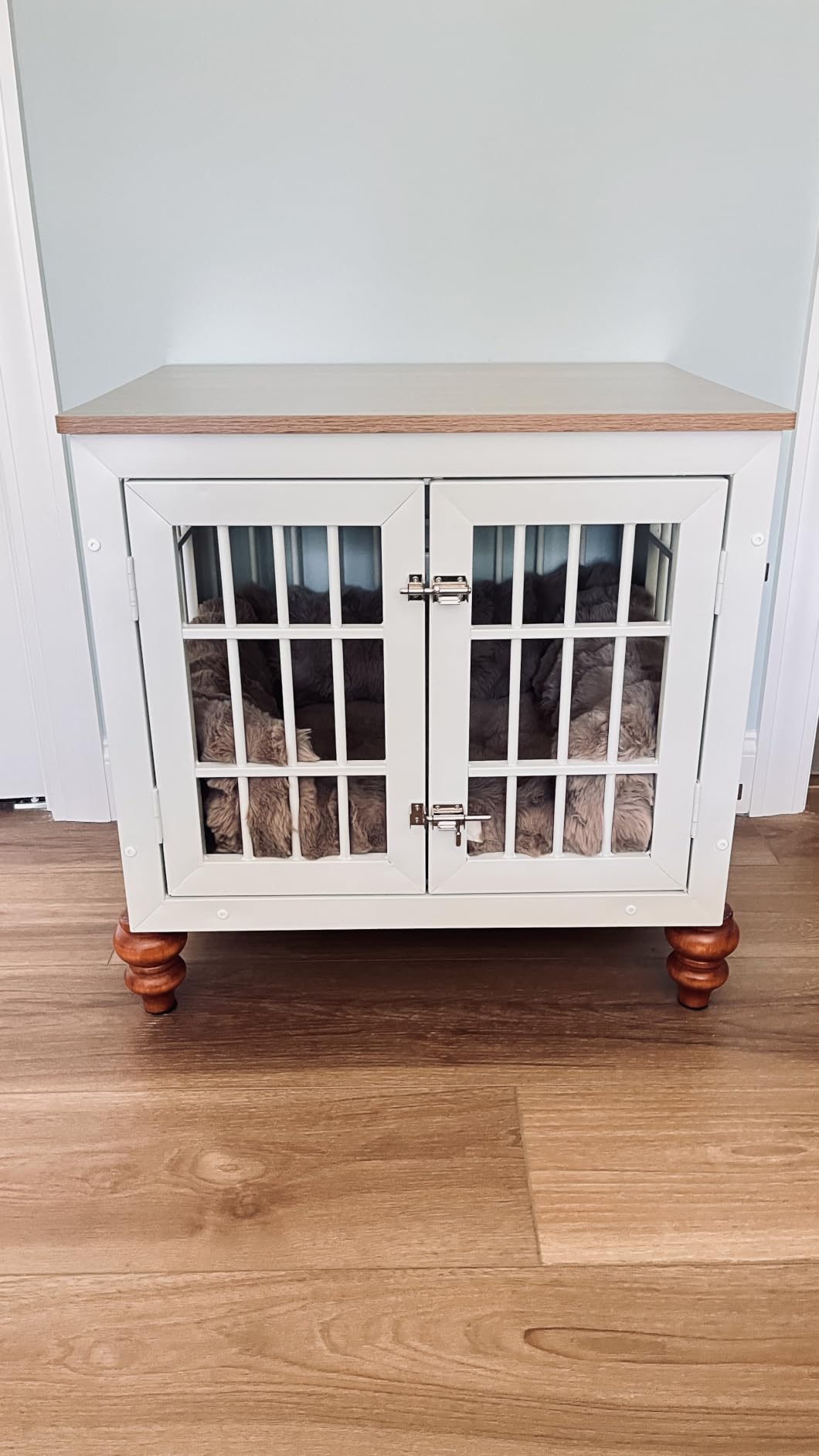 rehomerance 42 Inch Heavy Duty Dog Crate Furniture for Large and Medium Dogs, Decorative Pet House End Table, Wooden Cage Kennel Furniture Indoor, Natural and White customer photo 2