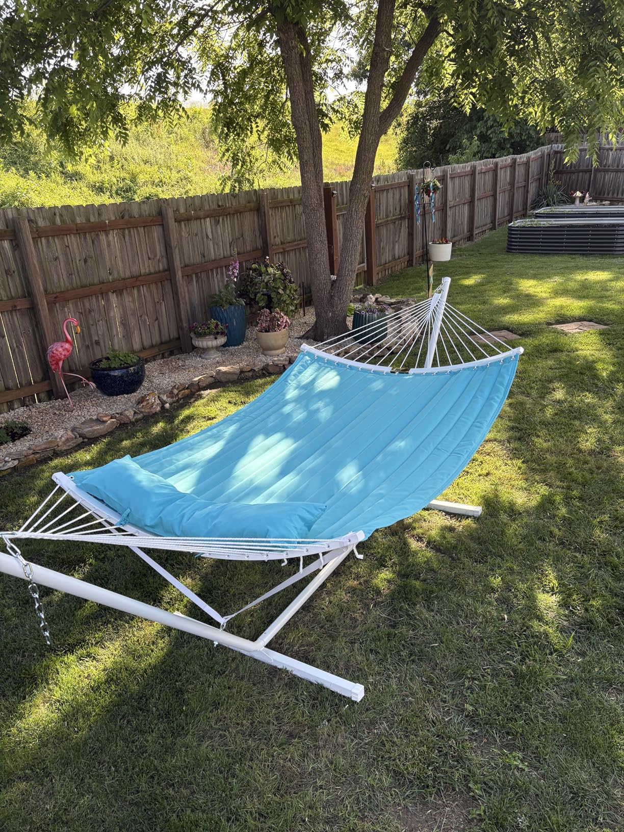SUPERJARE Curved-Bar Hammock with Stand, 2 Person Heavy Duty Hammock Frame, Detachable Pillow & Portable Carrying Bag, Perfect for Outdoor & Indoor, Navy Blue customer photo 2