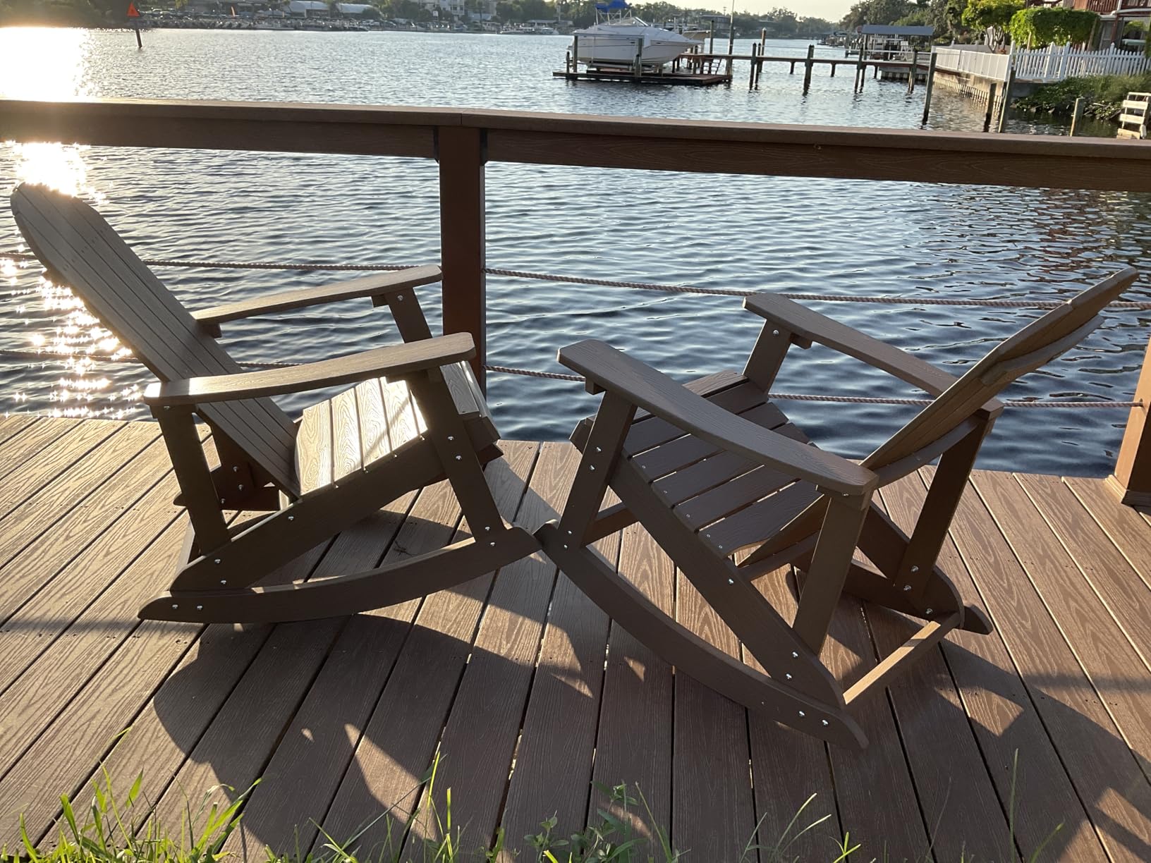 YEFU Adirondack Rocking Chair Set of 2, All-Weather Resistant, Teak customer photo 2