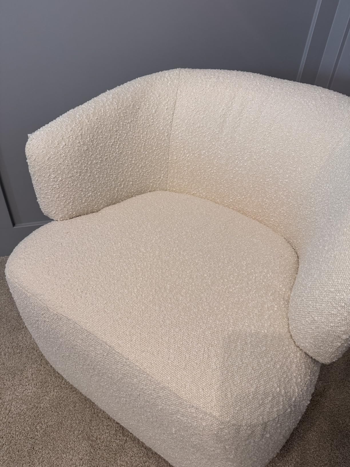 SOFTHION Swivel Accent Chair, Sherpa Teddy Barrel Chair for Living Room, Cozy Round Boucle Arm Chair, Metal Base for Club Nursery Bedroom, Beige Cream White customer photo 1