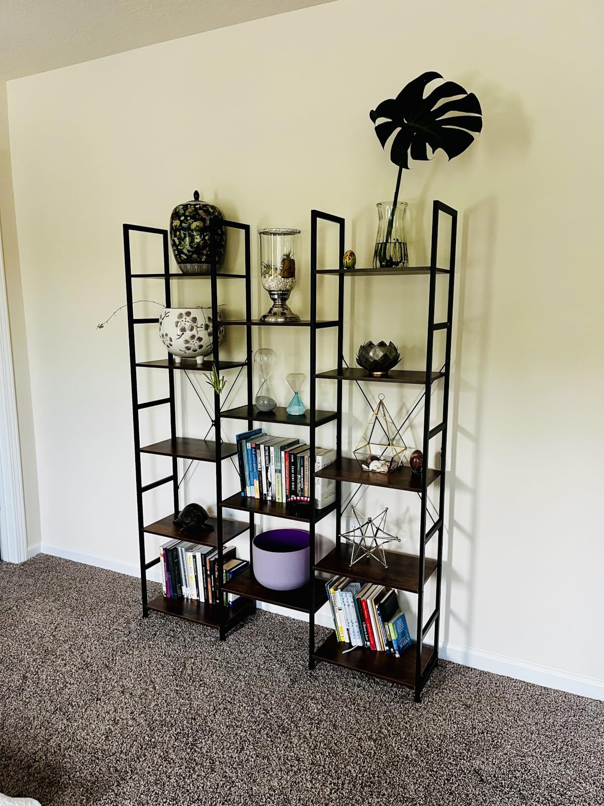 NUMENN Triple Column 5 Tier Bookshelf, Bookcase with 14 Open Display Shelves, Adjustable Rustic Industrial Style Book Shelves, Modern Bookshelves for Bedroom, Living Room and Home Office, Vintage customer photo 2