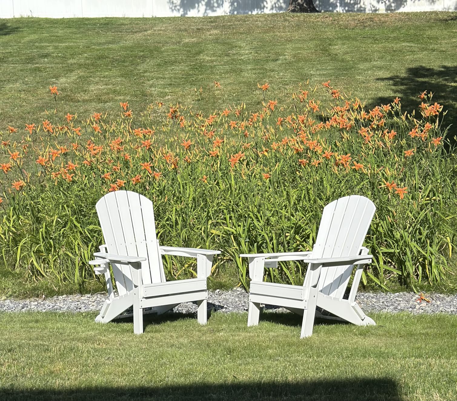 HDPE Folding Adirondack Chair Set of 2 with Cup Holder, Grey | SGS Tested, Wooden Textured, Heavy All-Weather HDPE Comfortable Set Poolside Backyard Lawn customer photo 1
