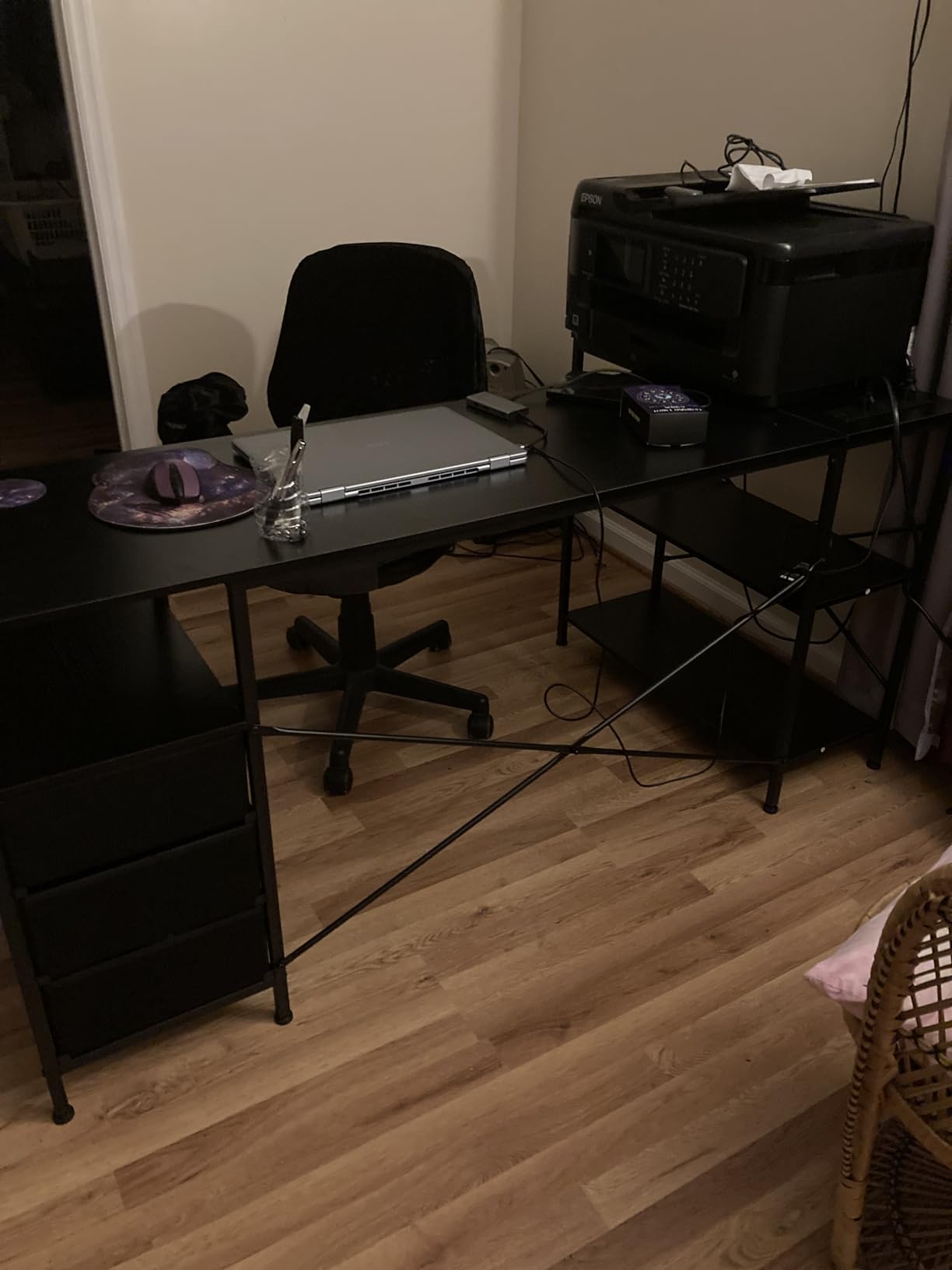Huuger L Shaped Office Desk with Power Outlets & 3 Drawers | 47 Inch Computer Desk with Shelves, for Gaming, Corner Work, Home Office, Study, Rustic Brown customer photo 1