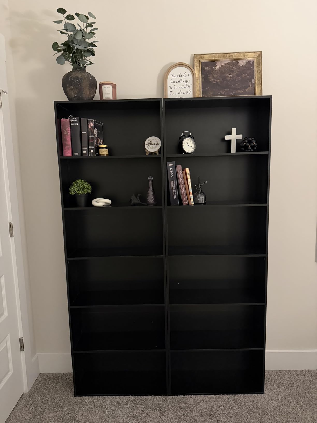 JAMFLY Narrow Tall Bookshelf 6 Shelf Bookcase Vertical Storage, Slim Profile Tall Narrow Storage Unit for Home Office, Living Room, Bedroom, Black customer photo 2