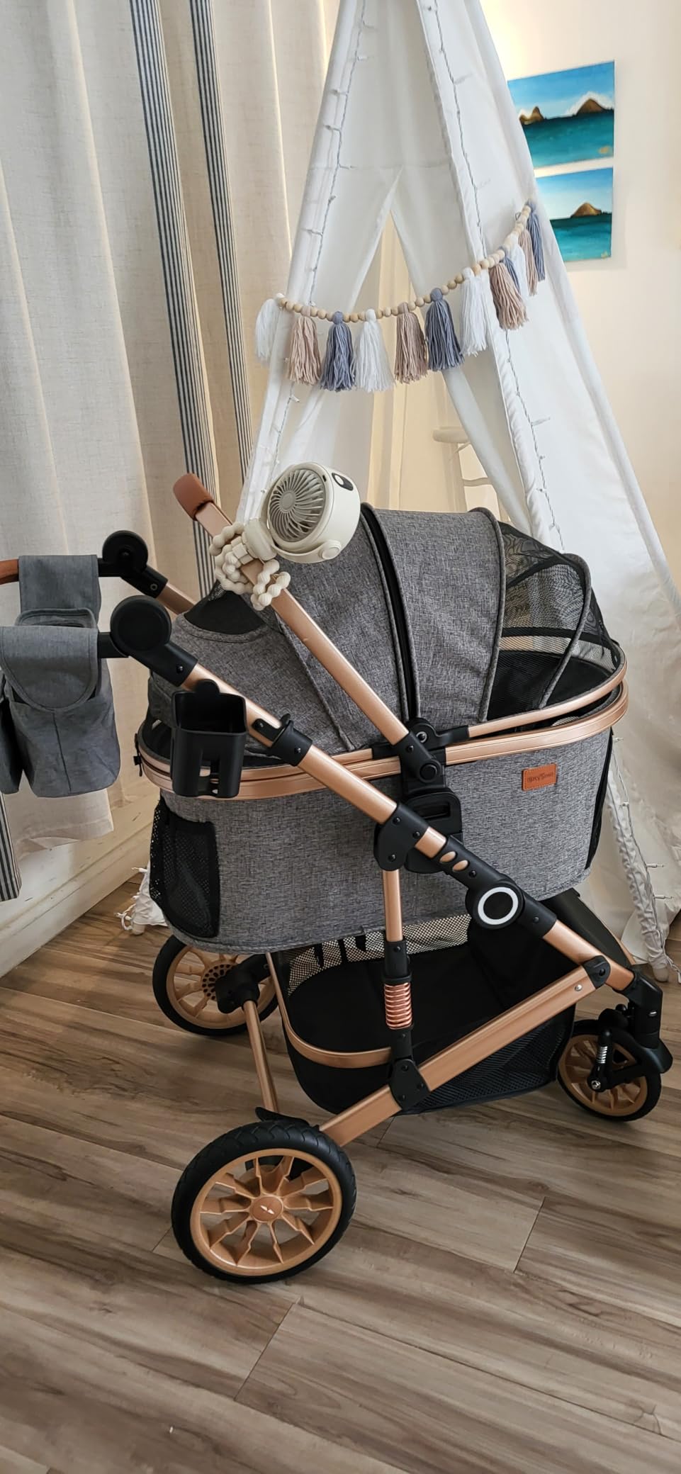 Bicystar Dog Stroller with Detachable Carrier, Rubber Wheels, 50 lbs, Black | 3-in-1 stroller and car seat, real solid rubber wheels, fits 2 small or 1 medium pet, foldable frame customer photo 1