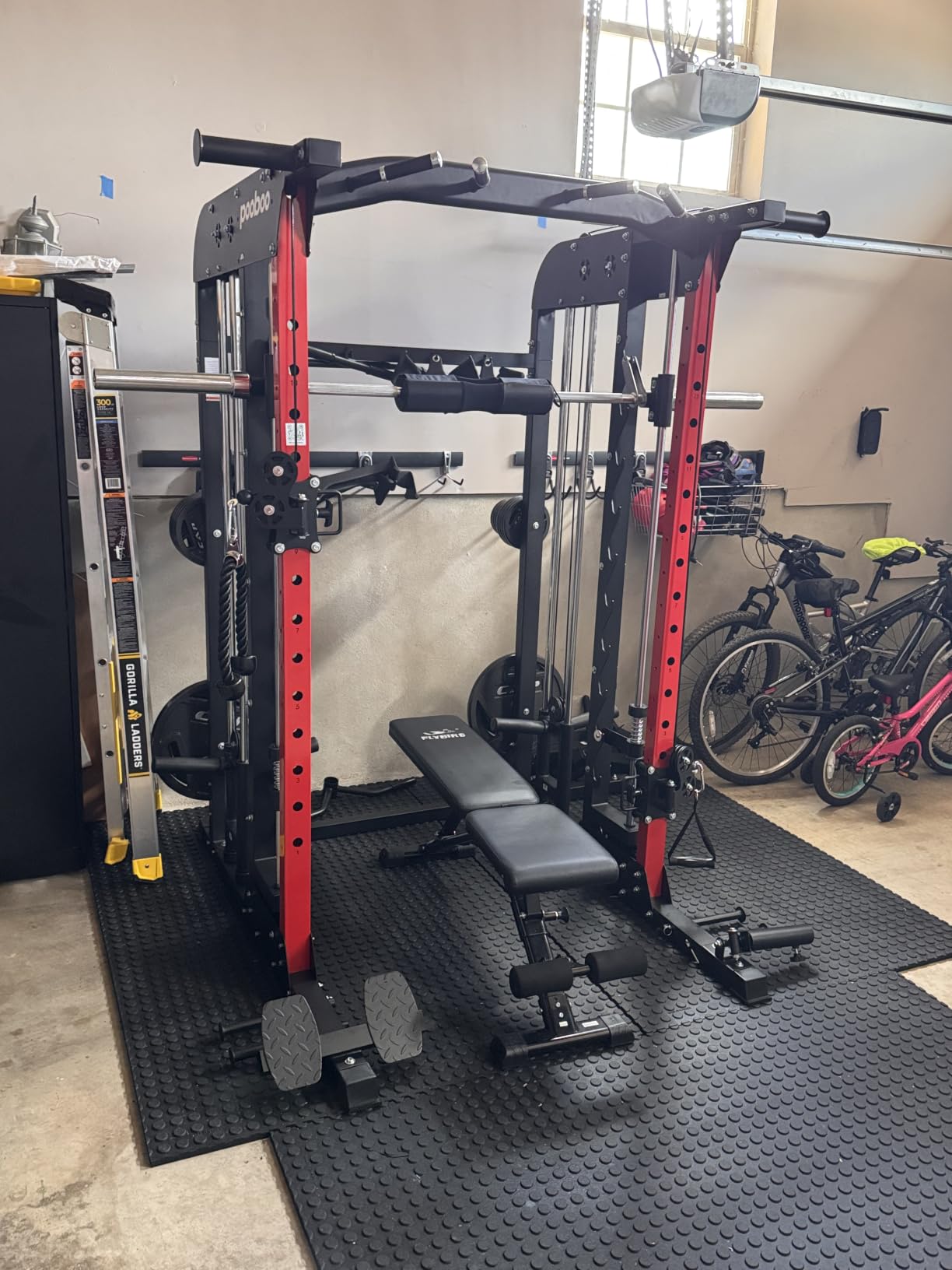 pooboo Multi-Functional Machine Power Cage, 2000LB Squat Rack, LAT-Pull Down System, Dual Pulley Cable Crossover System, Home Gym Workout Machine customer photo 1