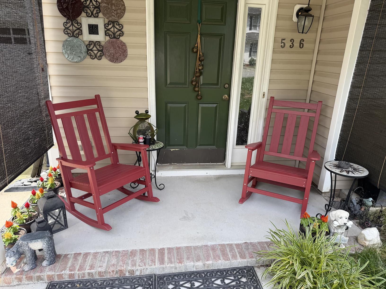 Oversized Outdoor Rocking Chair Set of 2, HDPE Patio Rockers, Brown, All-Weather Patio Rocking Chairs for Porch, High Back & Wide Seat for Garden, Lawn customer photo 1