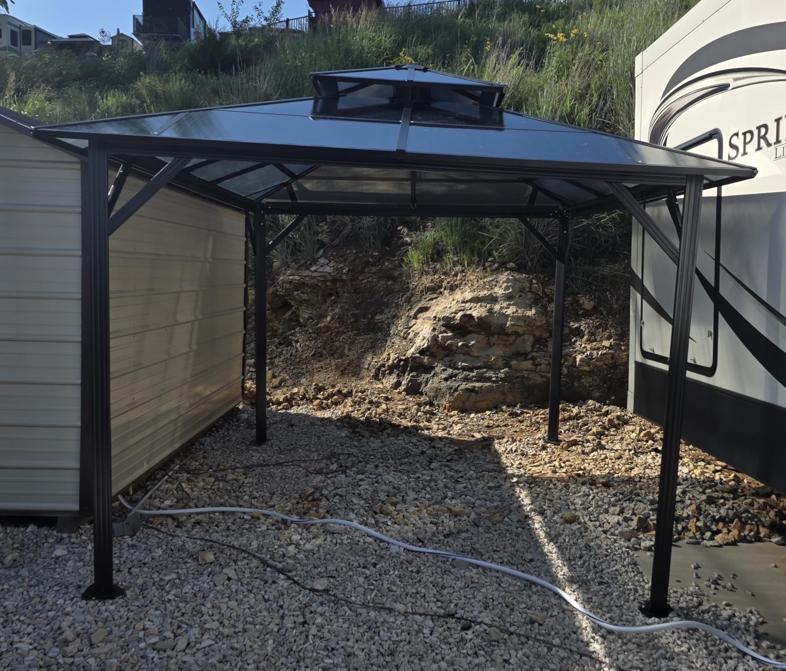Aoxun 12'x10' Hardtop Gazebo with Polycarbonate Double Roof, Brown | Metal Frame Outdoor Permanent Pavilion with Breathable Netting and Privacy Curtain for Garden, Lawns, Patio customer photo 1