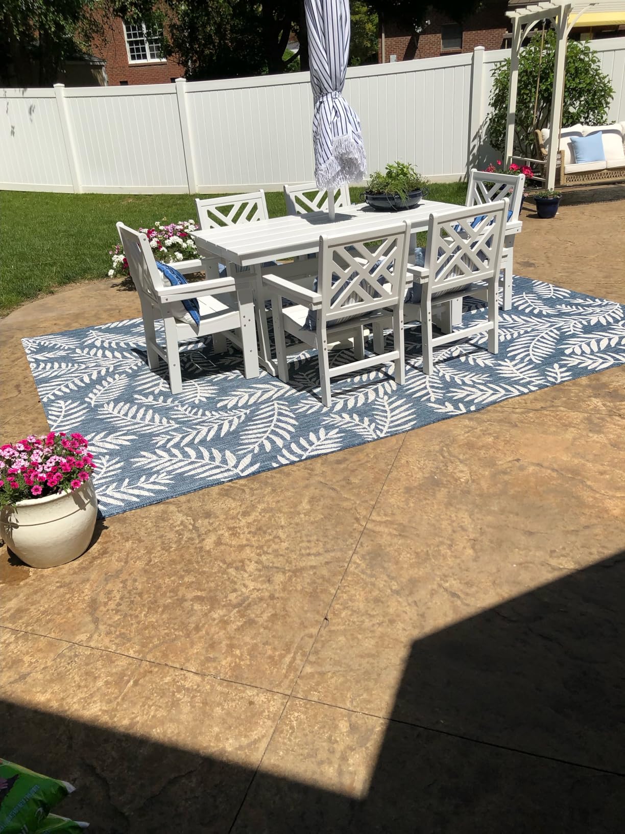 7 Piece HDPE Outdoor Dining Set for 6 Patio Dining Furniture Set with Umbrella Hole, Weather Resistant Outdoor Table and Chairs for Garden, Poolside, Backyard, Deck, Grey customer photo 2