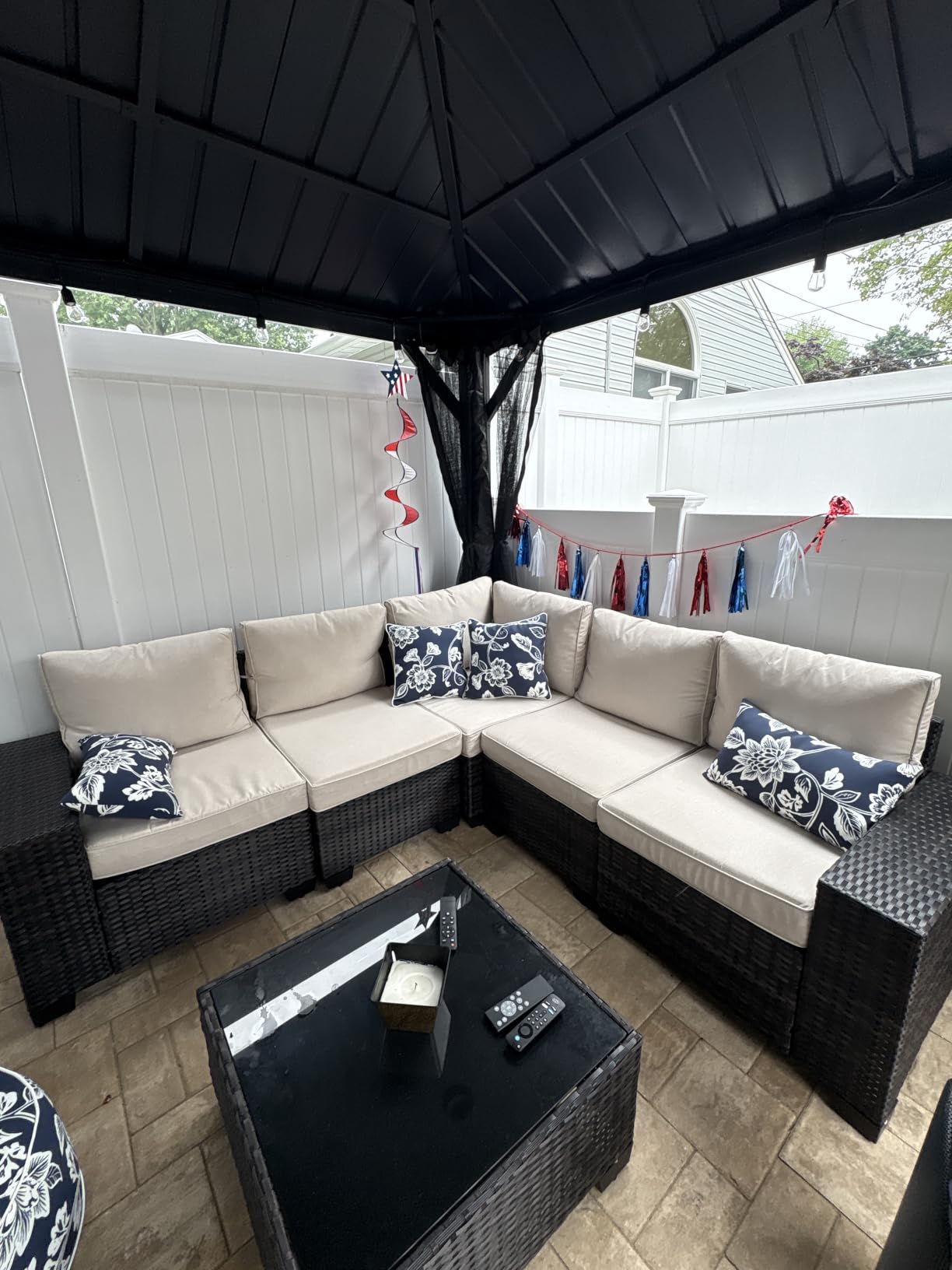 Patio Furniture Set, 6 Pieces Outdoor Couch Sofa with Wider Armrests & Glass Coffee Table, Outdoor Sectional Furniture with Thick Cushions for Party, Poolside,Garden-Beige customer photo 1