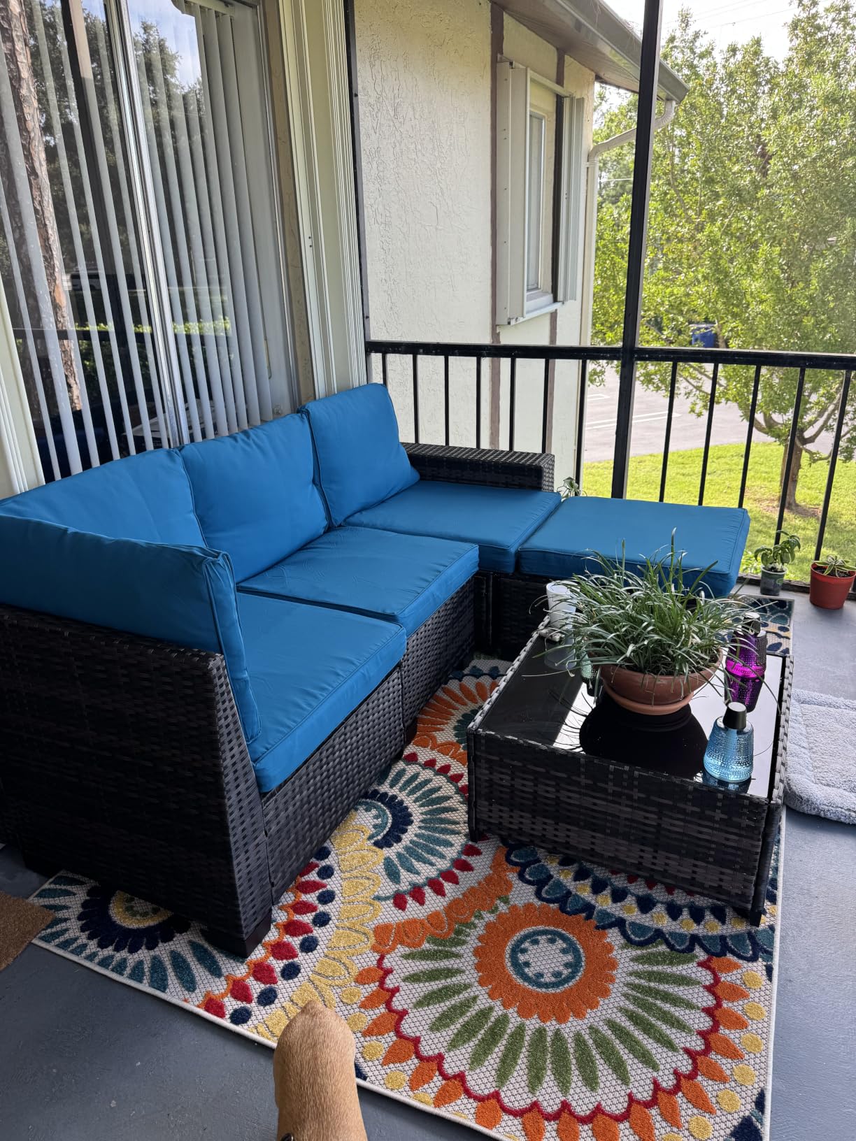Patio Furniture Set, 6 Pieces Outdoor Couch Sofa with Wider Armrests & Glass Coffee Table, Outdoor Sectional Furniture with Thick Cushions for Party, Poolside,Garden-Beige customer photo 2
