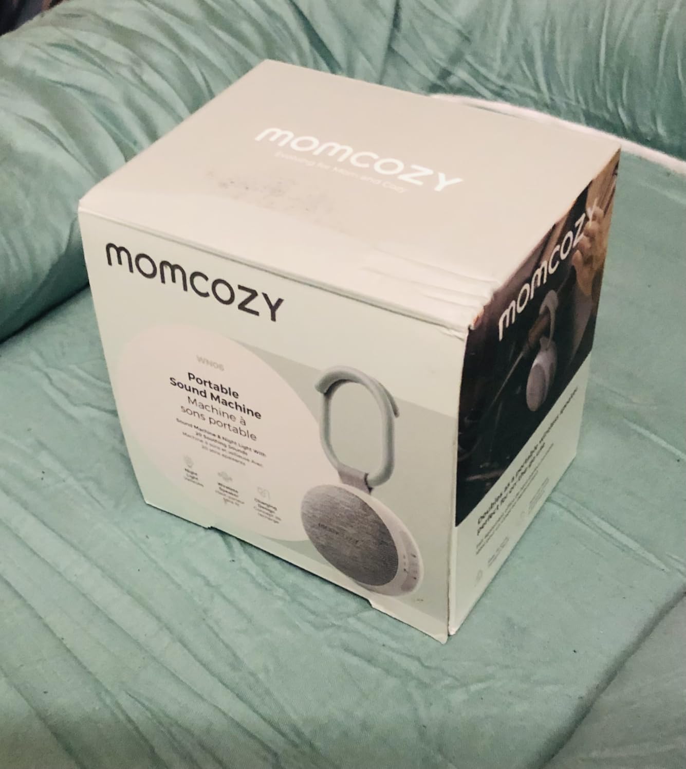 Momcozy Portable Sound Machine with Night Light, White Noise Sound Machine for Baby, 20 Soothing Sounds, Sound Therapy, Long-Lasting Power, Timer, Clips on Stroller, Baby Shower Gifts, Green Ring customer photo 1